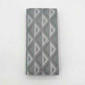 NEW Christian Dior Grey Vertical Long Bifold Wallet CD Diamond Canvas Calfskin